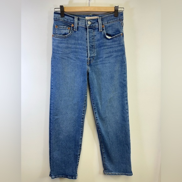 Levi's Ribcage Straight Ankle Jeans, Medium Blue Wash, Size 25 X 27 - Picture 1 of 12